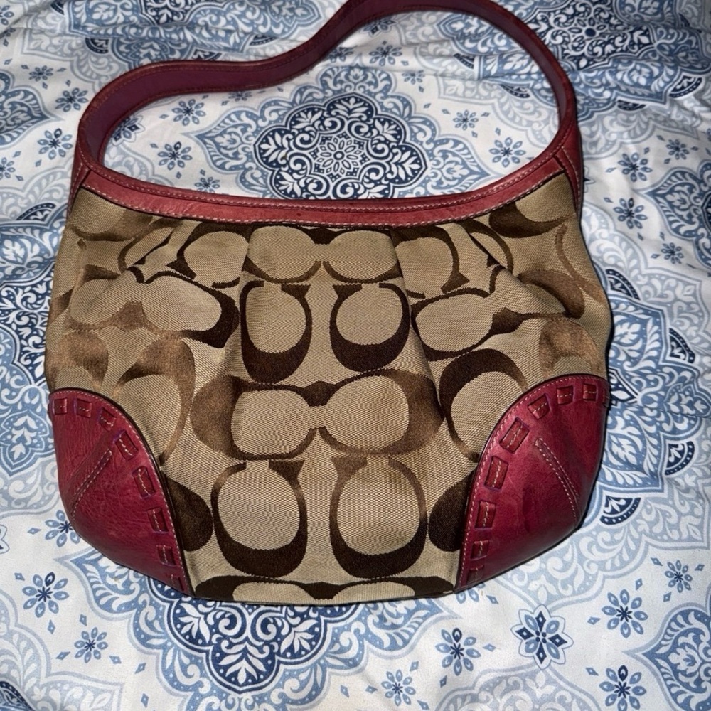Coach Soho fabric and leather trimming shoulder purse